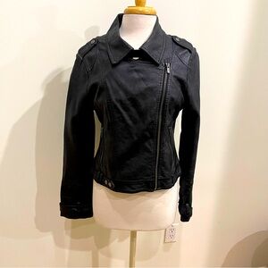 Blanc Noir Faux Leather Vegan Moto Jacket HTF LARGE size EUC Grunge Punk Goth